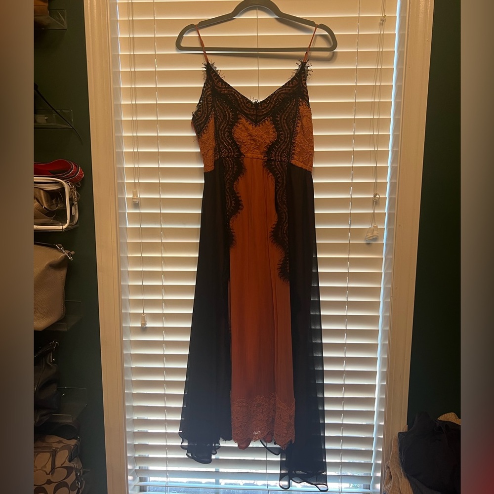 Elegant Black and Orange Lace Dress